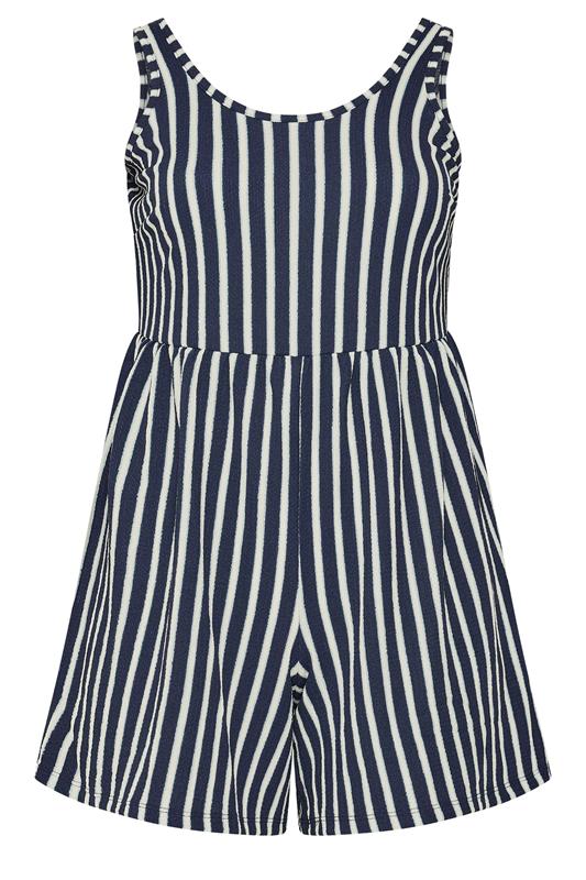 YOURS Plus Size Navy Blue Stripe Textured Playsuit | Yours Clothing 5