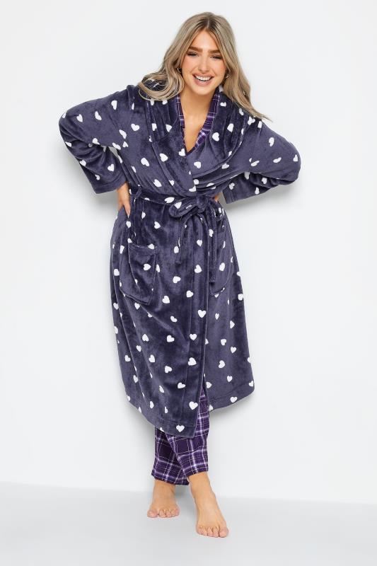 Women's  M&Co Purple Soft Touch Heart Print Dressing Gown