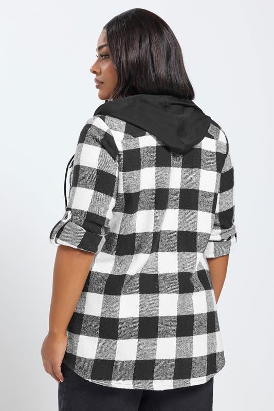 YOURS Plus Size Black Hooded Check Shirt | Yours Clothing 2