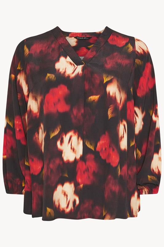 EVANS Plus Size Red Blurred Floral Pleat Front Long Sleeve Blouse | Evans 5
