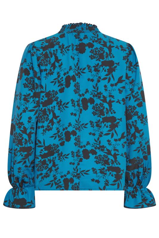 M&Co Blue Floral Print Shirred High Neck Blouse | M&Co 7