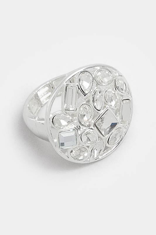 Silver Tone Statement Crystal Stretch Ring | Yours Clothing 1