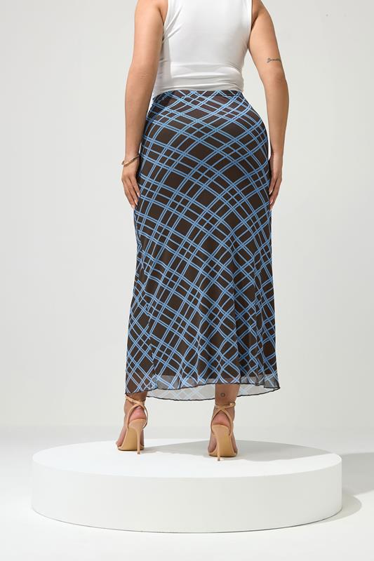 YOURS LONDON Plus Size Brown & Blue Check Maxi Skirt | Yours Clothing 4