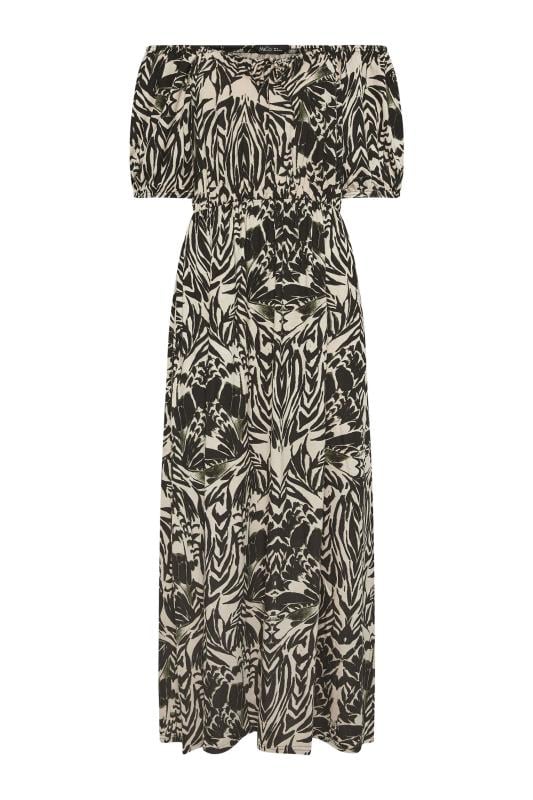 M&Co Neutral Brown & Black Abstract Print Bardot Dress 5