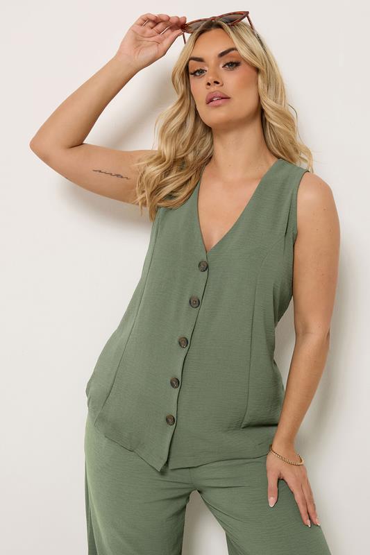 YOURS Curve Khaki Green Waistcoat