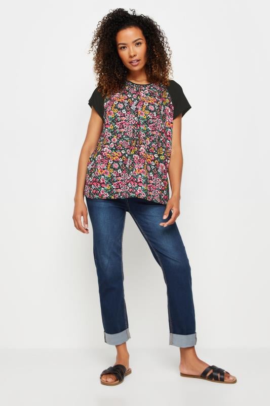 M&Co Black Ditsy Floral Print Short Sleeve Top | M&Co 2