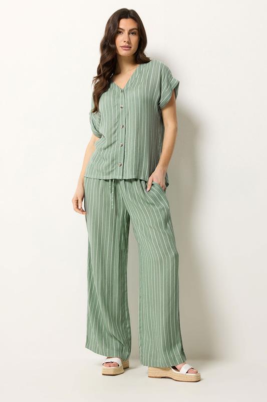  M&Co Set Sage Green Dobby Striped Top & Trousers