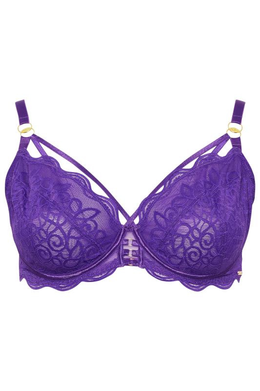 YOURS Curve Purple Swirl Lace Strap Detail Underwired Bra