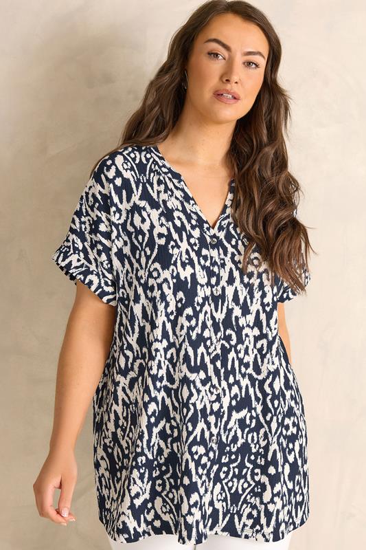 EVANS Curve Navy Blue Ikat Print Shirt