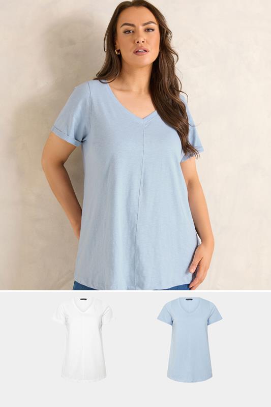  EVANS Curve 2 Pack Blue & White Cotton T-shirts
