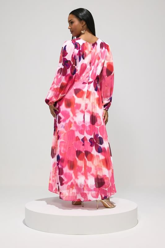 YOURS LONDON Plus Size Pink Abstract Pleated Dress | Yours Clothing 4
