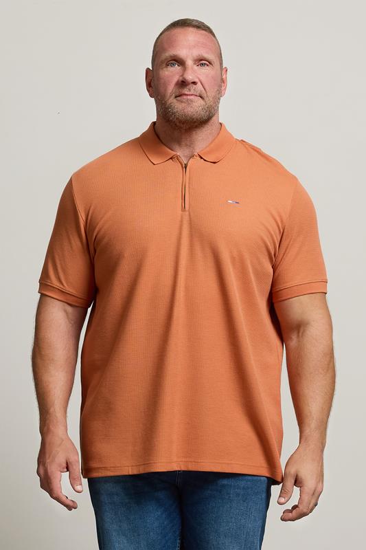  BadRhino Big & Tall Orange Waffle Texture Zip Polo Shirt