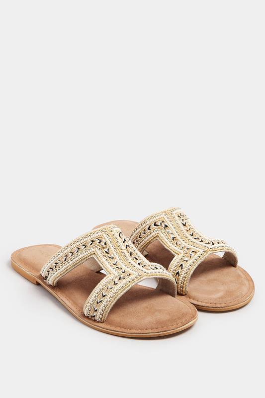 LTS Natural Brown Beaded Slip-On Sandals In Standard Fit