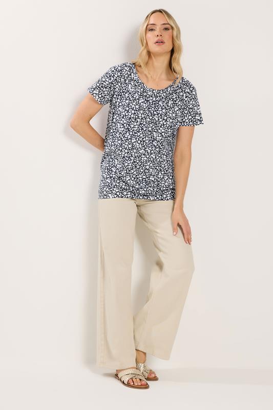 LTS Tall Women's Navy Blue Paisley Bubble Hem T-Shirt | Long Tall Sally 2