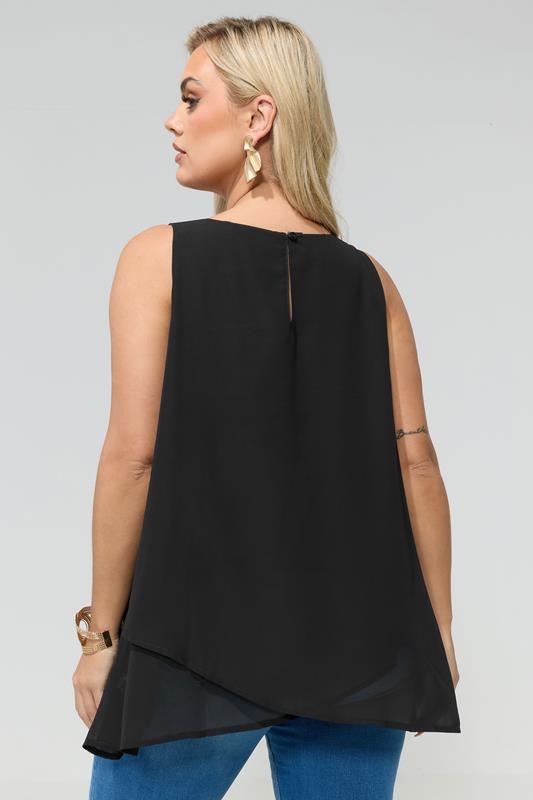 YOURS LONDON Plus Size Black Sleeveless Layered Blouse | Yours Clothing 2