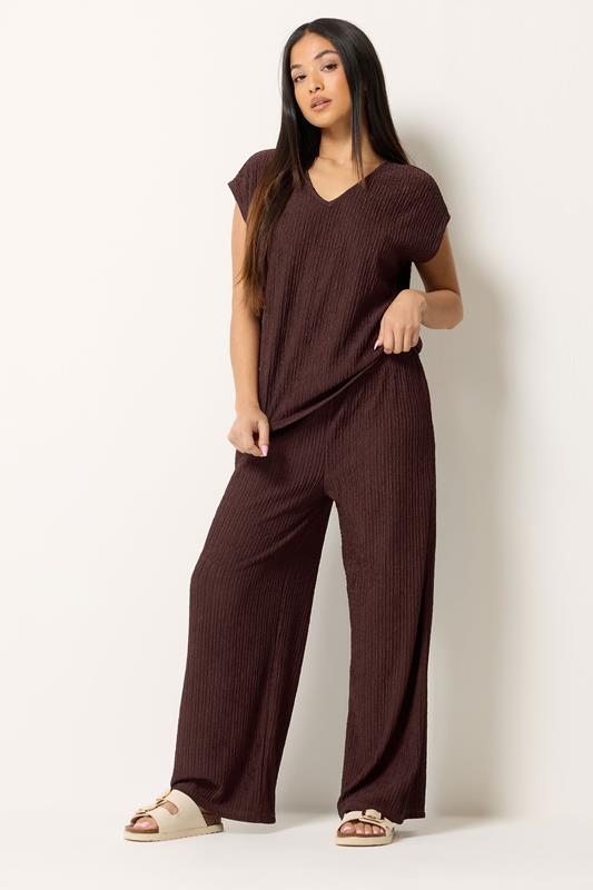M&Co Petite Brown Textured Wide Leg Trousers