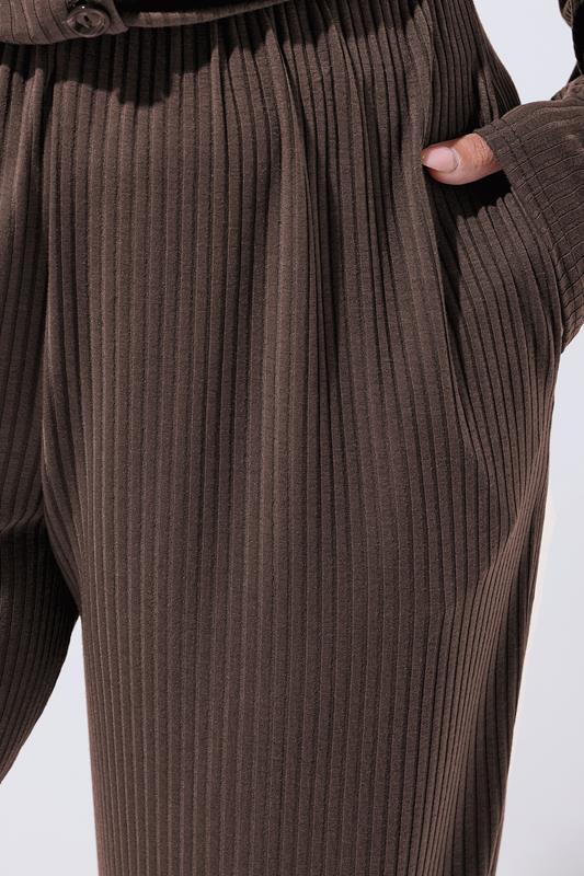 LIMITED COLLECTION Plus Size Brown Ribbed Wide Leg Trousers | Yours Clothing 5
