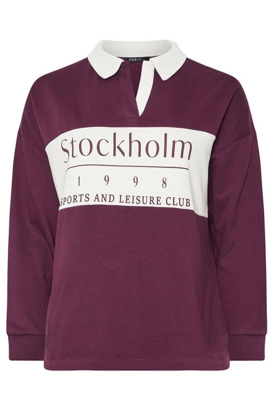 YOURS Plus Size Burgundy Red 'Stockholm' Rugby Top | Yours Clothing 6