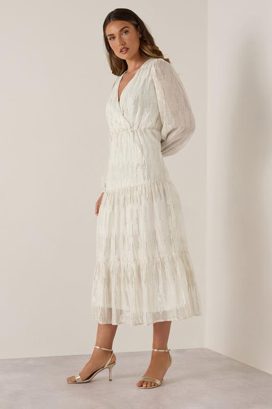 LTS Tall Ivory White Metallic Dash Tiered Maxi Dress | Long Tall Sally 4