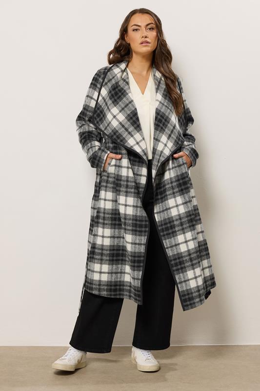 EVANS Plus Size Black & White Check Waterfall Coat | Evans 1