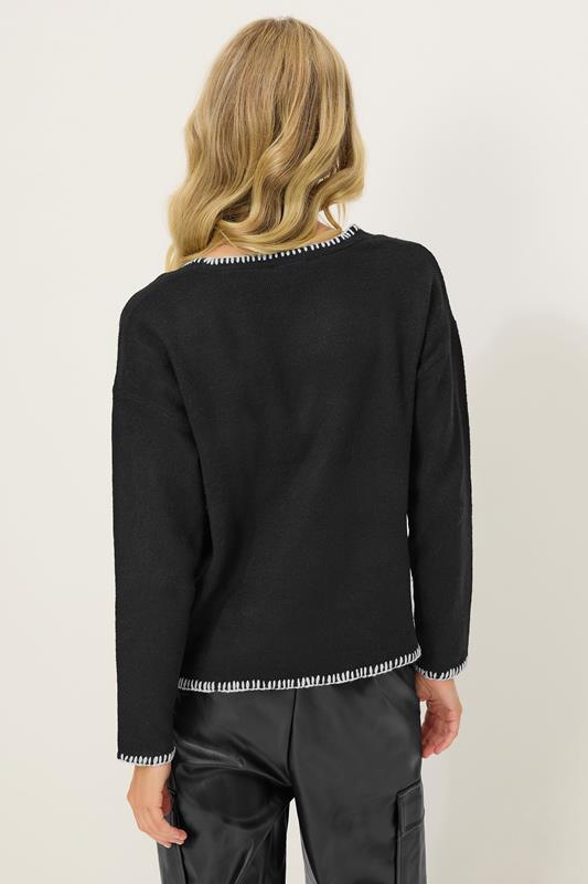 PixieGirl Petite Women's Black Knitted Contrast Stitch Jumper | PixieGirl 2