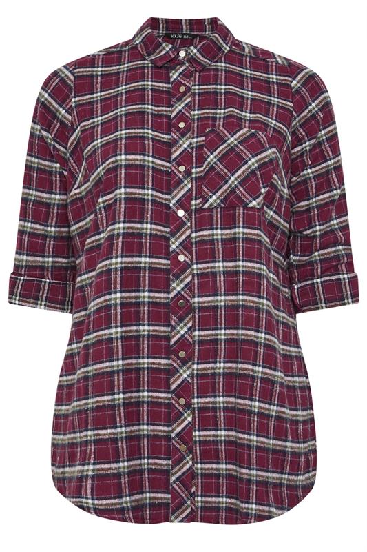 YOURS Plus Size Burgundy Red Check Boyfriend Shirt | Yours Clothing 5