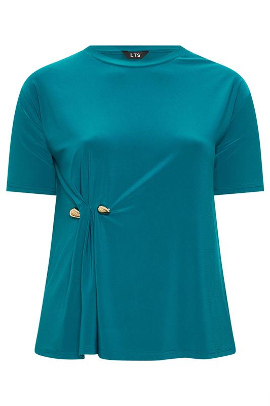 LTS Tall Women's Teal Blue Metal Detail Oversized T-Shirt | Long Tall Sally 5