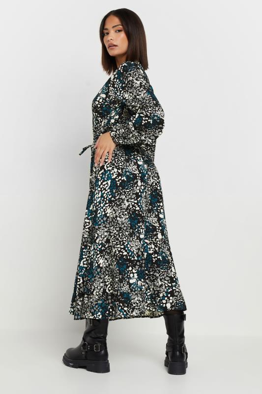 PixieGirl Petite Women's Blue Woven Abstract Tie Waist Midi Dress | PixieGirl 2