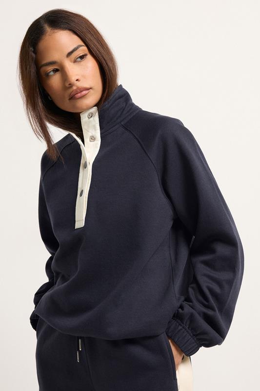 PixieGirl Petite Women's Navy Blue Funnel Neck Sweatshirt | PixieGirl 1