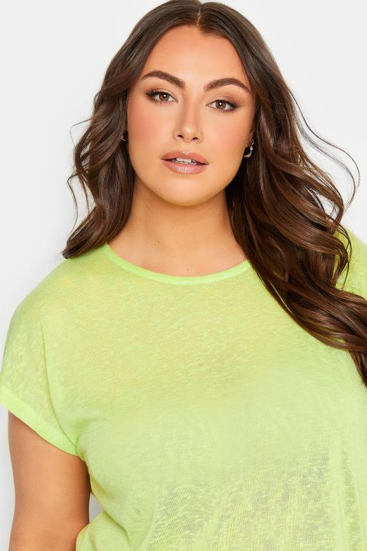 YOURS Curve Plus Size 2 PACK Lime Green Linen Look T-Shirt | Yours Clothing  5