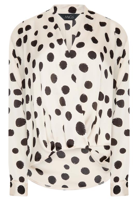 M&Co Ivory White Polka Dot Print Wrap Front Blouse | M&Co 6