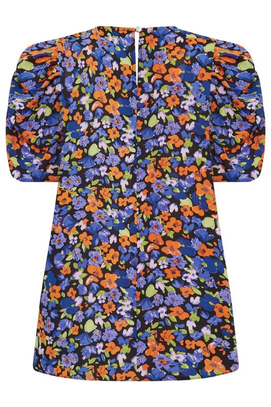M&Co Black & Orange Floral Print Puff Sleeve Blouse | M&Co  7