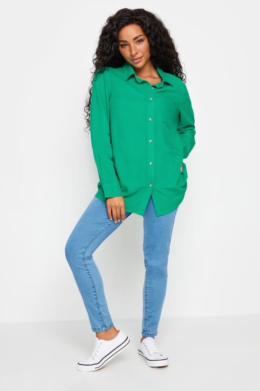 M&Co Petite Green Linen Long Sleeve Shirt | M&Co 2