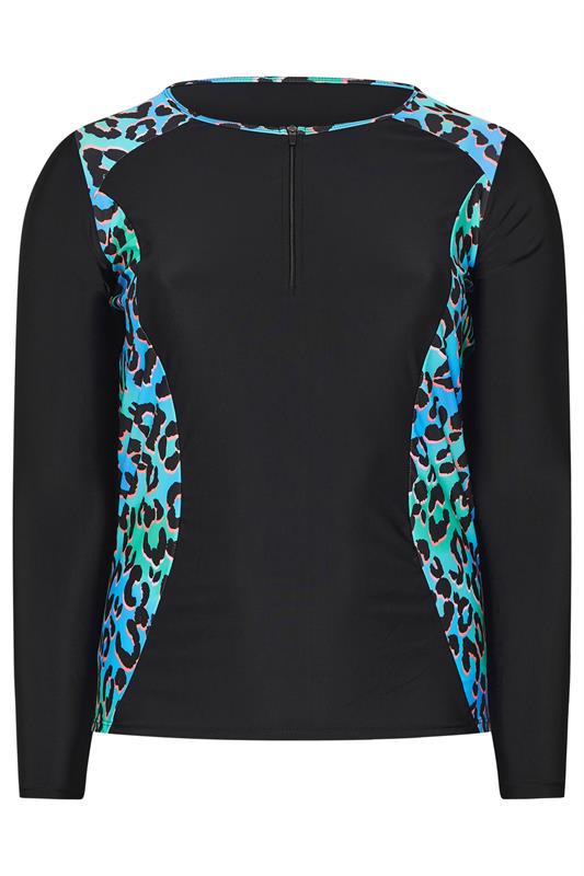YOURS Plus Size Black & Blue Leopard Print Swim Top | Yours Clothing 7