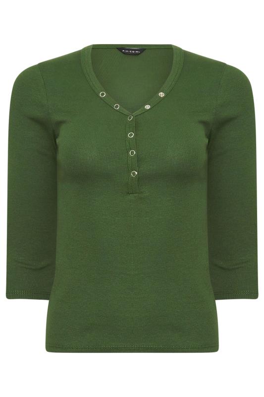 PixieGirl Petite Women's Khaki Green Button Henley Top | PixieGirl 5