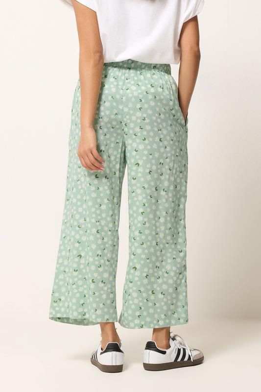 PixieGirl Petite Women's Sage Green Floral Cropped Trousers | PixieGirl 2
