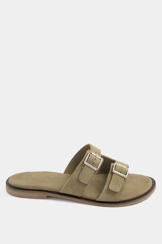 Taupe Brown Double Buckle Footed Mule In Extra Wide EEE Fit 4