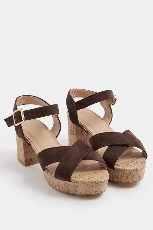 Chocolate Brown Platform Sandals In Wide E Fit
