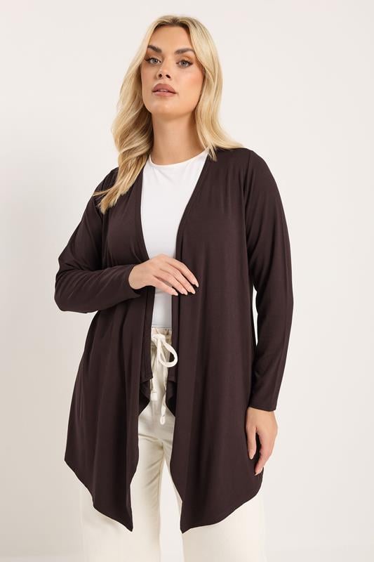 YOURS Curve Chocolate Brown Waterfall Cardigan