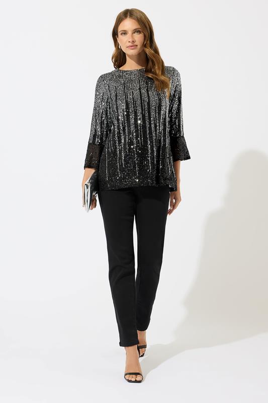 M&Co Silver Ombre Sequin Flute Sleeve Top | M&Co 2