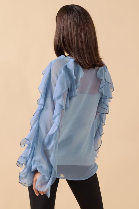 PixieGirl Petite Women's Blue Chiffon Frill Cotton Blouse | PixieGirl 2