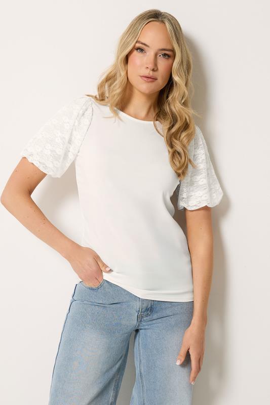LTS Tall Women's White Lace Sleeve T-Shirt | Long Tall Sally 1