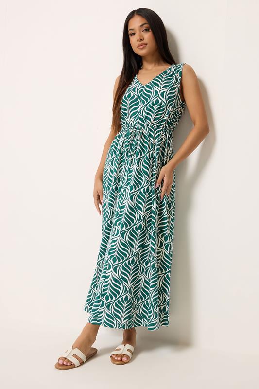 M&Co Petite Green Leaf Print Cotton Maxi Dress | M&Co 1