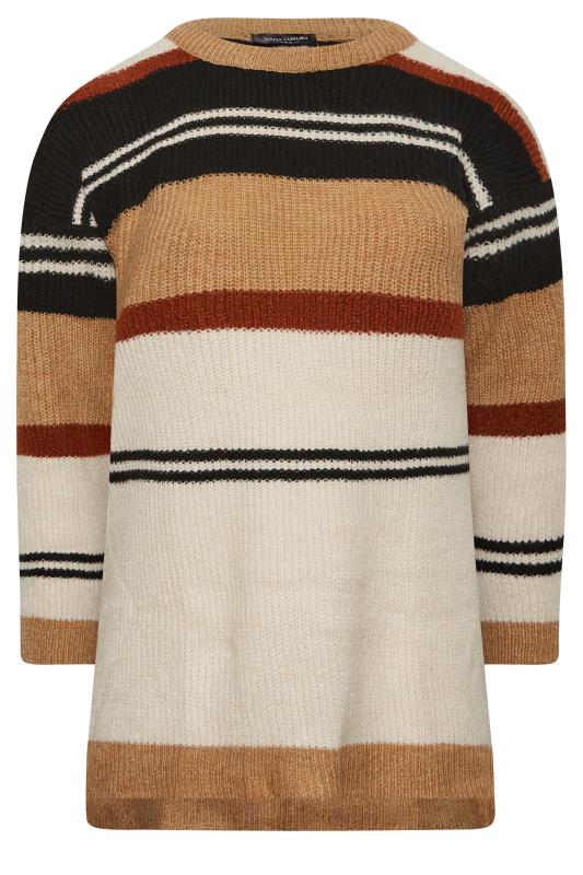 YOURS LUXURY Plus Size Brown Stripe Longline Jumper | Yours Clothing 3