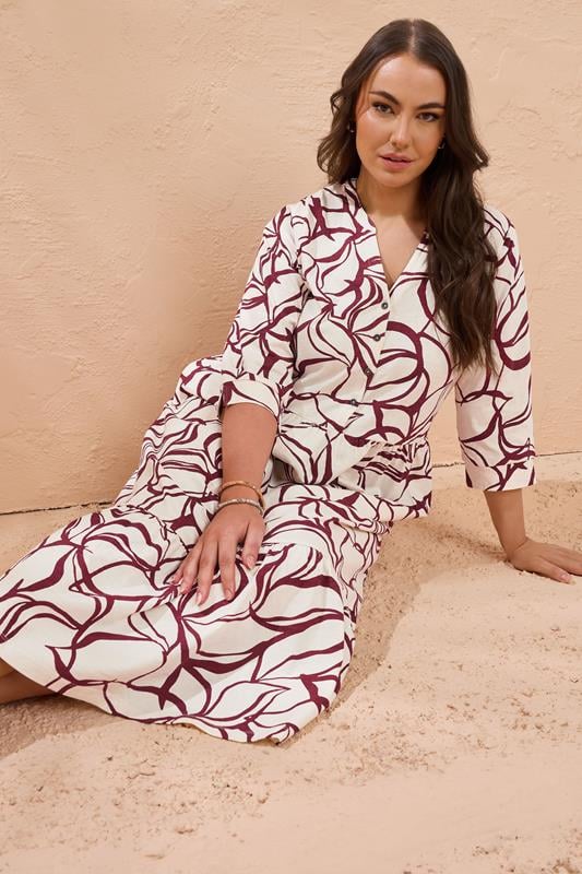 EVANS Plus Size Natural Brown Abstract Floral Cotton Dress | Evans 2