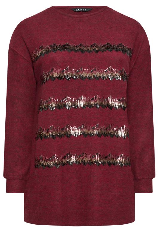 YOURS Plus Size Burgundy Red Sequin Embellished Stripe Jumper | Yours Clothing 5