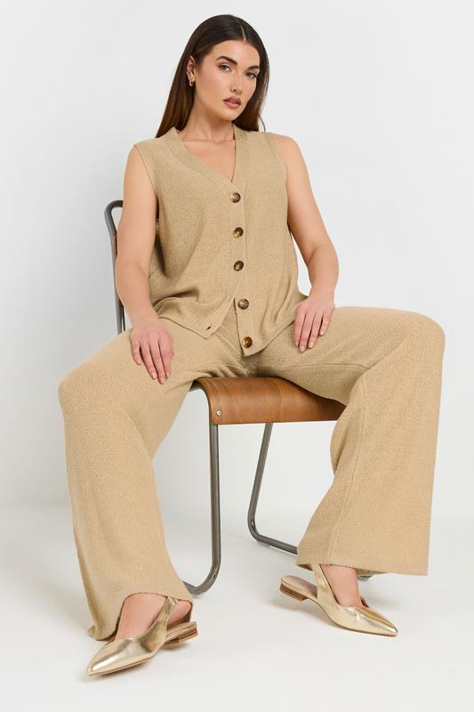 LTS Tall Natural Brown Knitted Wide Leg Trouser | Long Tall Sally 1