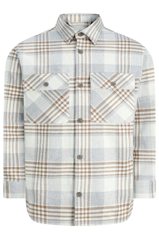 JACK & JONES Big & Tall White & Brown Check Overshirt | BadRhino 2
