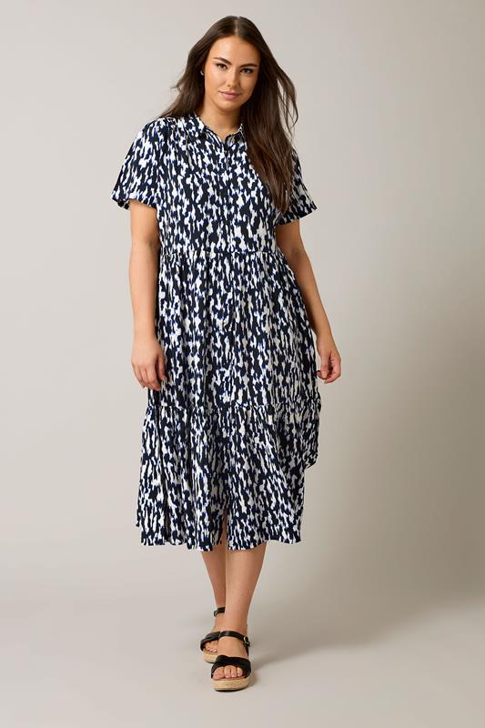 EVANS Plus Size Navy Blue Abstract Print Midi Shirt Dress | Evans  4