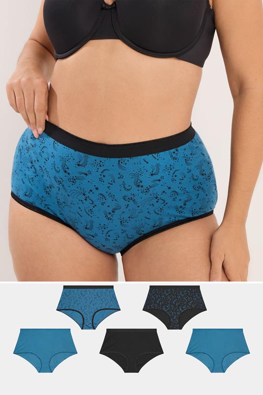 YOURS 5 PACK Plus Size Teal Blue Shooting Star Full Briefs | Yours Clothing 1